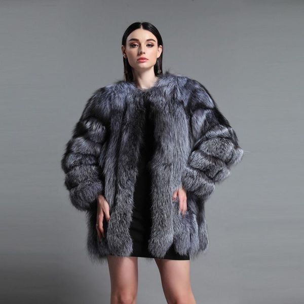 women's fur & faux real coat super luxury overcoat garment jacket winter cool style ladies' dress full sleeves 14183, Black